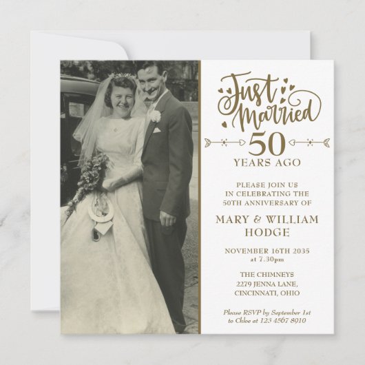 50ste verjaardag Net getrouwd Trouwfoto vierkant Kaart (Voorkant)