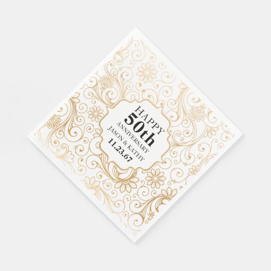 50ste verjaardag partij goud wervelpatroon servetten (Hoek)