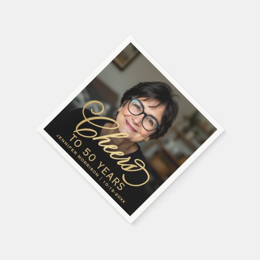 50ste verjaardag Party Foto Gold Script Cheers Servet (Hoek)