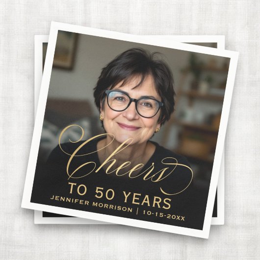 50ste verjaardag Party Foto Gold Script Cheers Servet