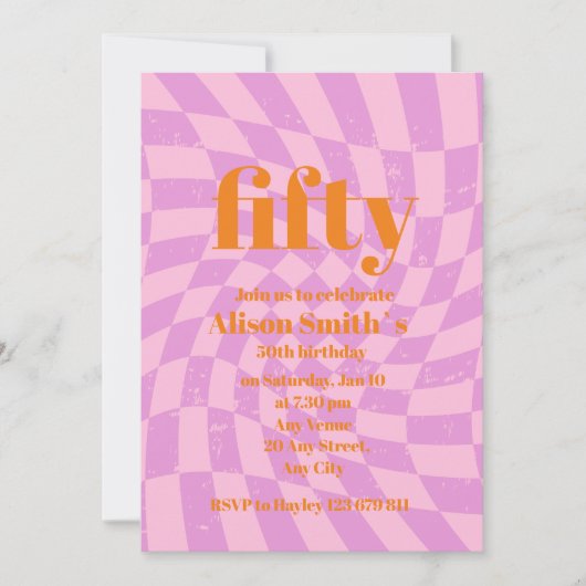 50ste verjaardag Party Retro Check Minimalist Kaart (Voorkant)