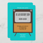 50ste verjaardag Party uitnodiging TV op blauw (Voorkant / Achterkant)