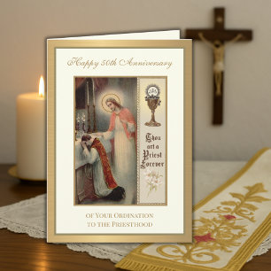 50ste verjaardag Priesterwijding Kelk Elegante kaa Kaart