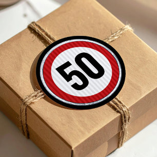 50ste Verjaardag Rode Snelheidslimietbord - ELKE L Ronde Sticker