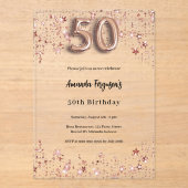 50ste verjaardag roos Gold Stars Clear Party Acryl Uitnodigingen (Voorkant)