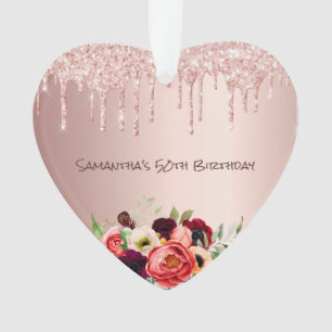 50ste verjaardag roos goud druipt roze bloemen ornament