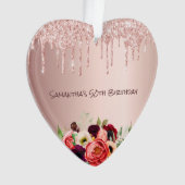 50ste verjaardag roos goud druipt roze bloemen ornament (voorkant)