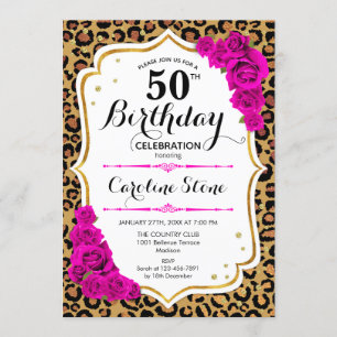 50ste verjaardag - roze gouden luipaard print kaart