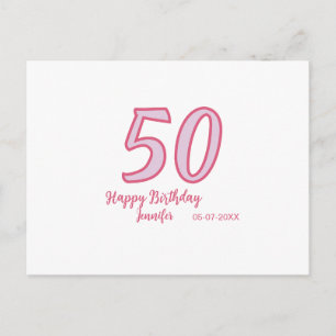 50ste verjaardag roze paars vet naam eenvoudig min briefkaart