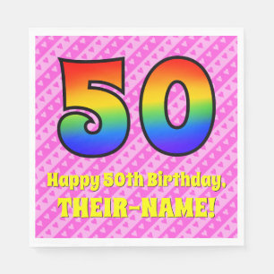 50ste verjaardag: roze strepen & harten, regenboog servet