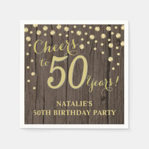 50ste verjaardag Rustic Wood en Gold Diamond N Servet