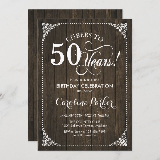 50ste verjaardag - Rustiek hout Kaart (Voorkant / Achterkant)