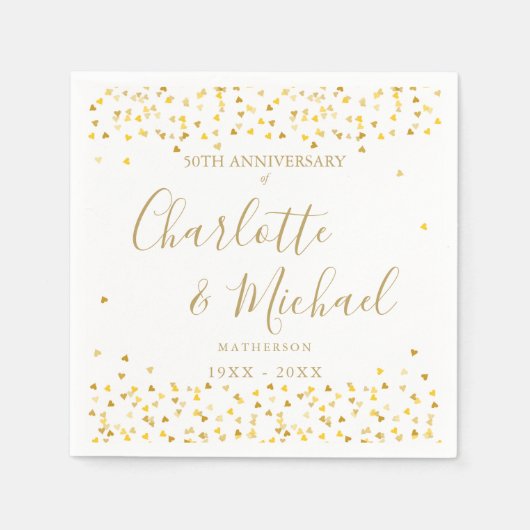 50ste verjaardag Signature Gouden Hartjes Confetti Servet (Voorkant)