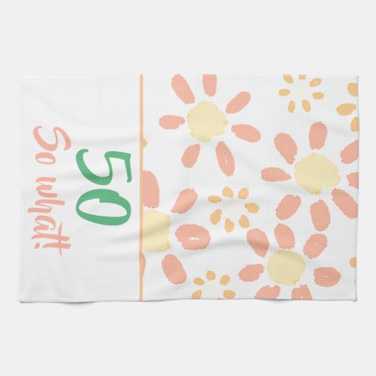 50ste verjaardag Sinaasappel Grappige Waterverf Fl Theedoek (Horizontaal)