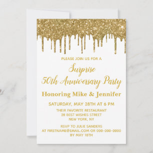50ste verjaardag Surprise Party Wit Goud Glitters Kaart
