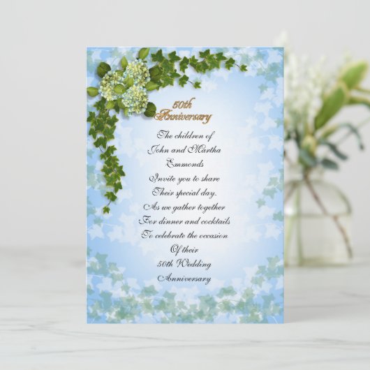 50ste verjaardag uitnodiging Hortensia's en ik (Staand voorkant)