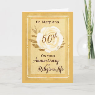 50ste verjaardag van religieus leven Non Wit Roos Kaart