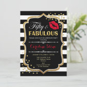 50ste verjaardag - Vijftig Fabulous Zwart Rood Gou Kaart (Staand voorkant)