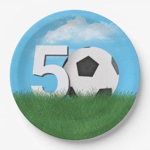50ste verjaardag Voetbal in Green Grass Papieren Bordje