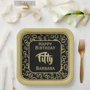50ste verjaardag willekeurig nummerpatroon zwart/g papieren bordje