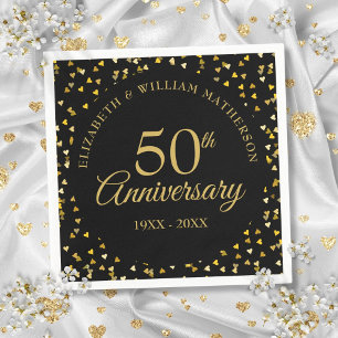 50ste verjaardag Zwart Goud Love Hearts Confetti Servet
