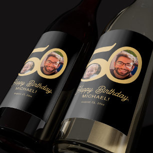 50ste verjaardag zwart goud moderne foto wijn etiket