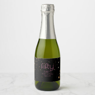 50ste verjaardag zwart gouden Confetti Sparkling Wijnetiket