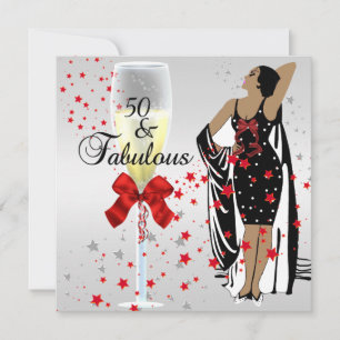 50ste verjaardagsfeest Retro Diva Art deco Rood Wi Kaart