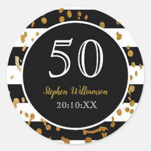 50ste verjaardagsfeest Zwart Wit en Goud Glitter Ronde Sticker