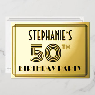 50ste verjaardagsfeestje — Art Deco-stijl “50” & n Folie Uitnodiging