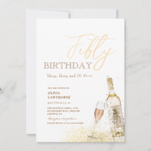 50ste verjaardagsfeestje | Bloop, bloop en 50 hier Kaart (Voorkant)