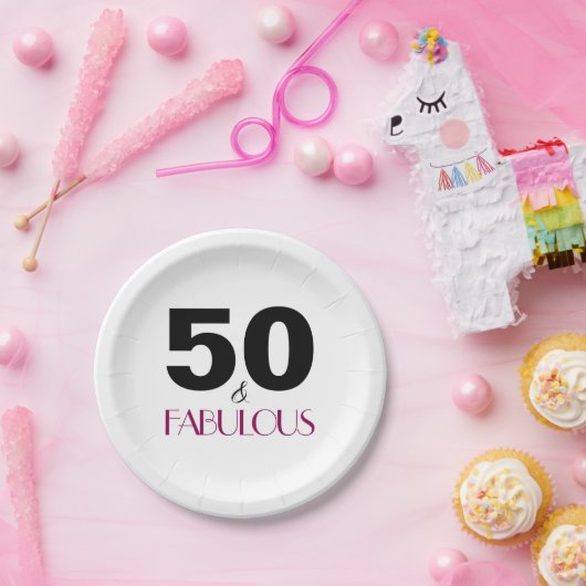 50ste verjaardagsfeestje Elegant Fabulous Pink Papieren Bordje (Feest)