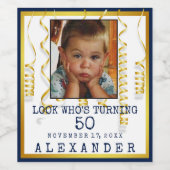 50ste verjaardagsfeestje goud met fotoveranderings wijn etiket (Enkel label)