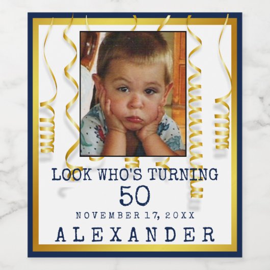 50ste verjaardagsfeestje goud met fotoveranderings wijn etiket (Enkel label)