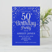 50ste verjaardagsfeestje - Royal Blue & Silver Kaart (Staand voorkant)