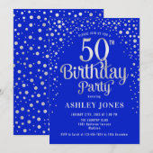 50ste verjaardagsfeestje - Royal Blue & Silver Kaart (Voorkant / Achterkant)
