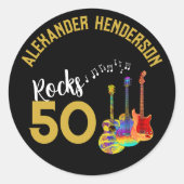 50ste verjaardagsfeestje toevoegen Naam Rock and R Ronde Sticker (Voorkant)