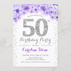 50ste verjaardagsfeestje - wit zilver Paarse Kaart