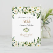 50ste verjaardagsfeestje Witte Bloemen Kaart (Staand voorkant)