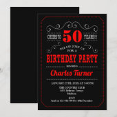 50ste verjaardagsfeestje - Zwart Rood Wit Kaart (Voorkant / Achterkant)
