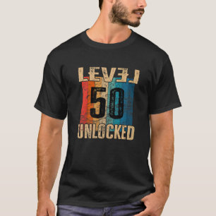 50ste verjaardagsniveau ontgrendelde  retro t-shirt