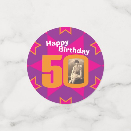 50ste verjaardagsster roze sinaasappel papier conf confetti (Kleine voorkant)