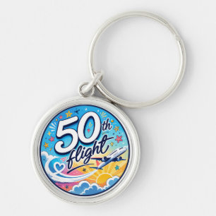 50ste vlucht vliegtuig kleurrijk souvenir sleutelhanger