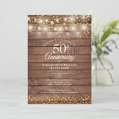 50th Anniversary Golden Hearts String Lights Hout Kaart (Staand voorkant)