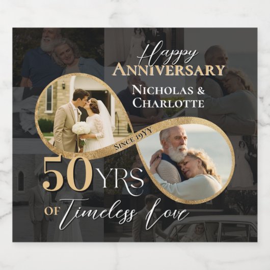 50th Anniversary Infinity Then & Now Photo Collage Sparkling Wijnetiket (Enkel label)