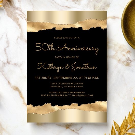 50th Anniversary Party Black Gold Torn Foil Kaart