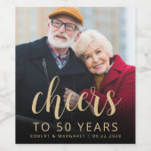 50th Anniversary Party Photo Cheers Gold Script Wijn Etiket (Enkel label)