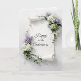 50th Anniversary Scroll Lilacs and Hydrangeas  Kaart