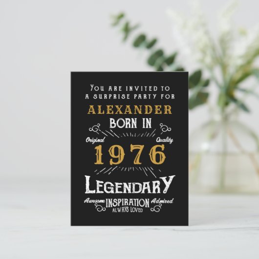 50th Birthday 1976 Black Gold Legend Invitation (Debout devant)