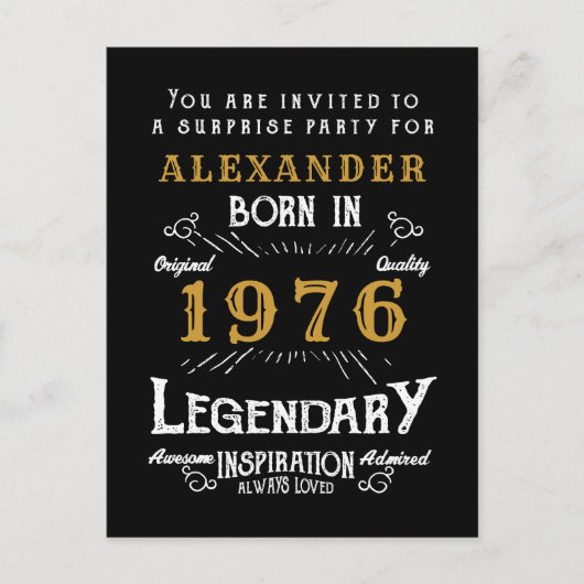 50th Birthday 1976 Black Gold Legend Invitation (Devant)